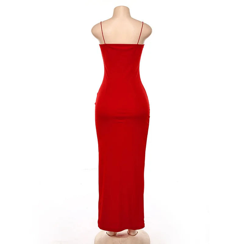 Red Elegance Lace-Up Bodycon Midi Dress