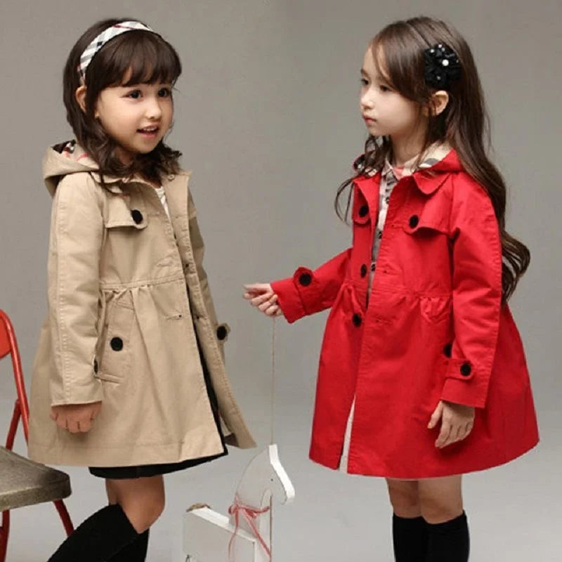 Autumn Chic Hooded Trench Coat for Girls