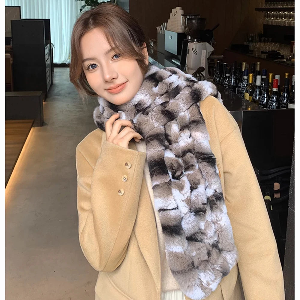 Rex Rabbit Long Knitted Fur Scarf
