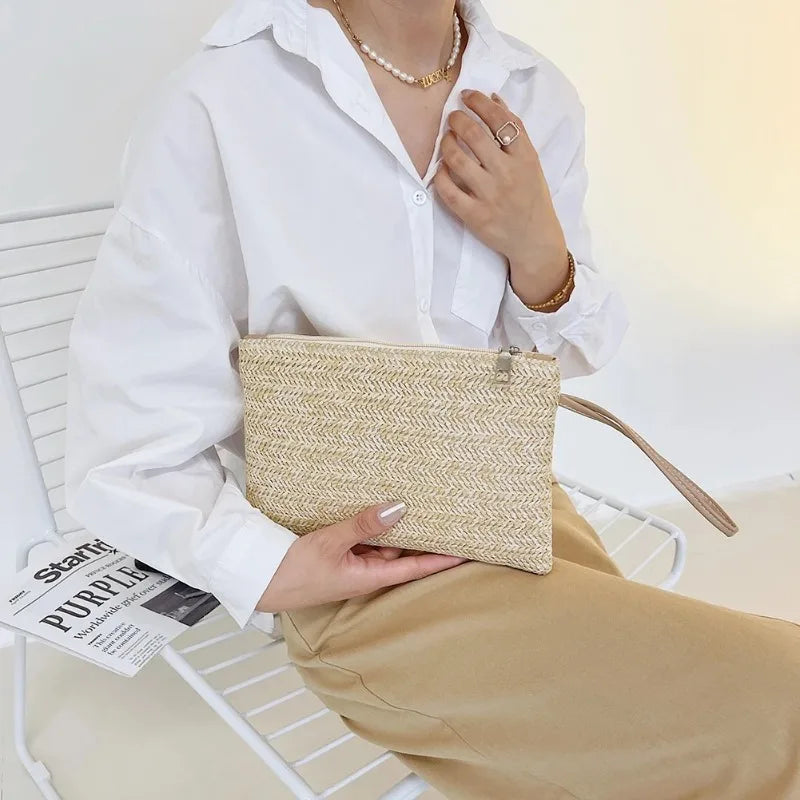 Boho Straw Beach Clutch Purse