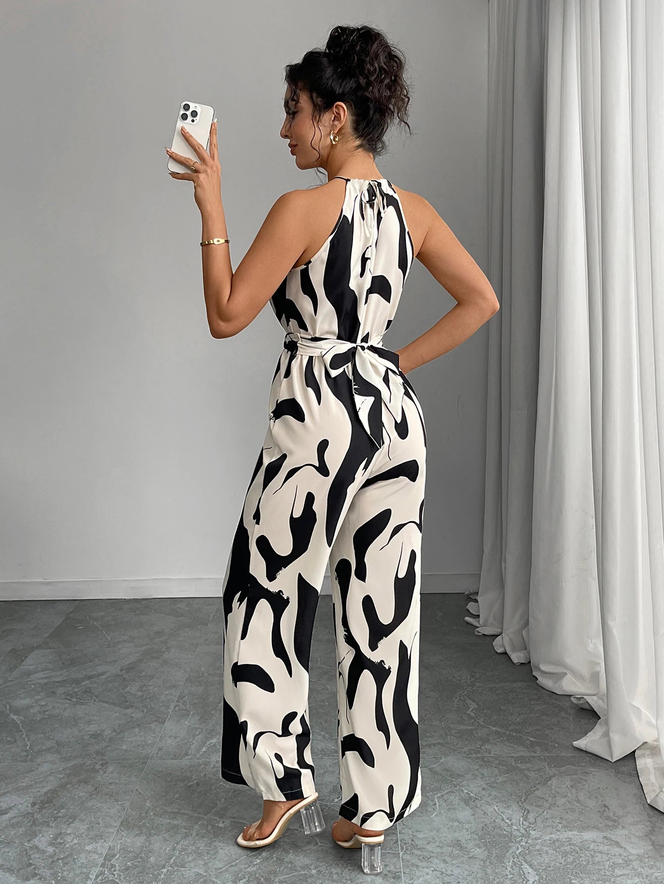 Zebra Charm Lace-Up Wide Leg Jumpsuit