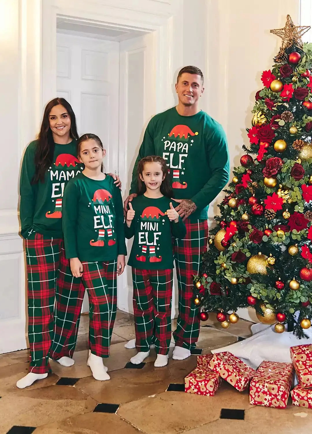 Festive Plaid & Letter Print Family Pajama Set