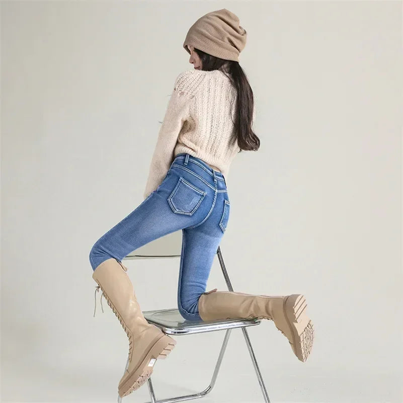 Women’s Thermal Skinny Jeans – Winter Warm Fleece Denim