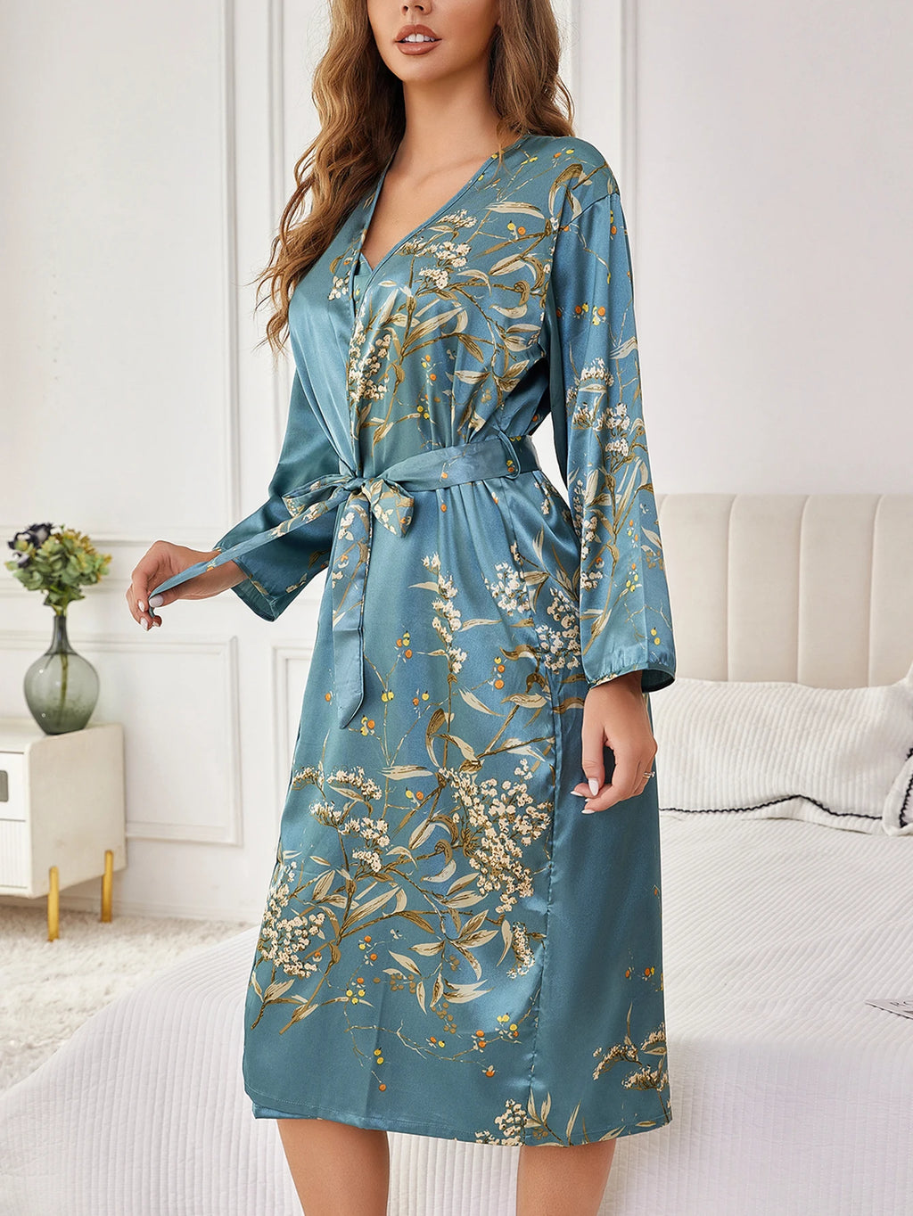 Elegant Floral Silk Robe