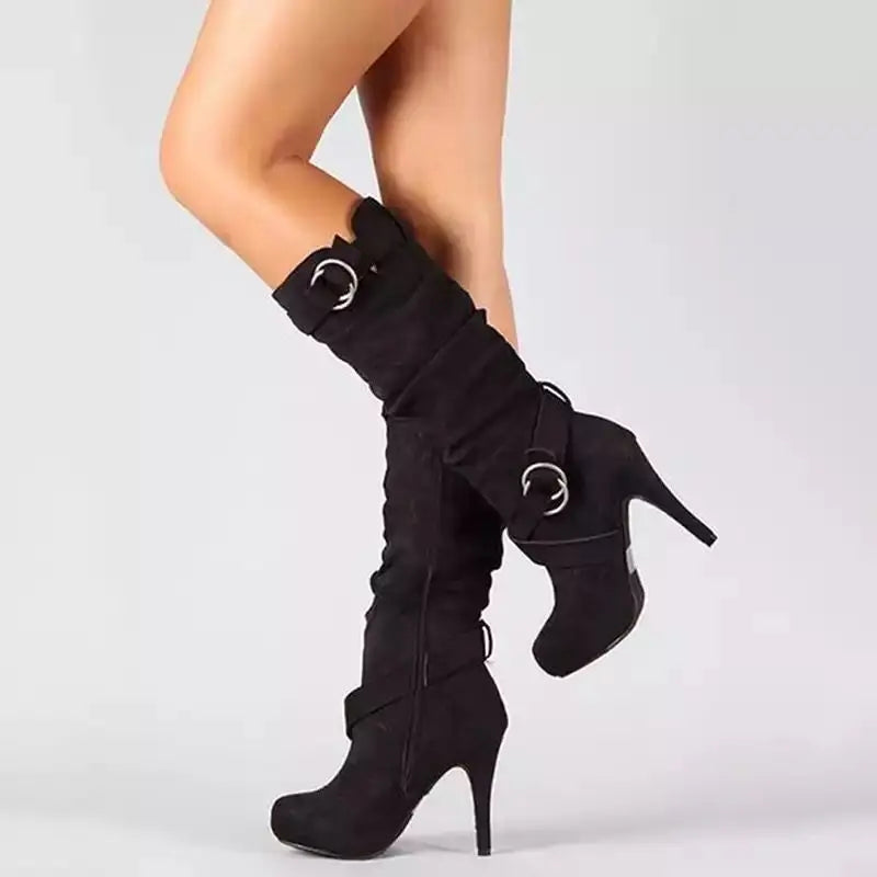 Velvet Edge Knee-High Platform Stiletto Boots