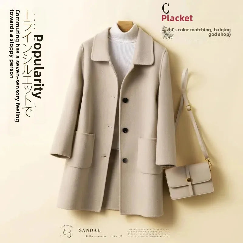 Korean Chic Double-Breasted Cashmere Wool Coat