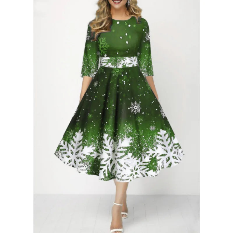 christmas Snowflake Print Dress