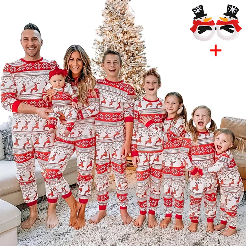 Mom & Daughter Retro Print Christmas Pajama Set