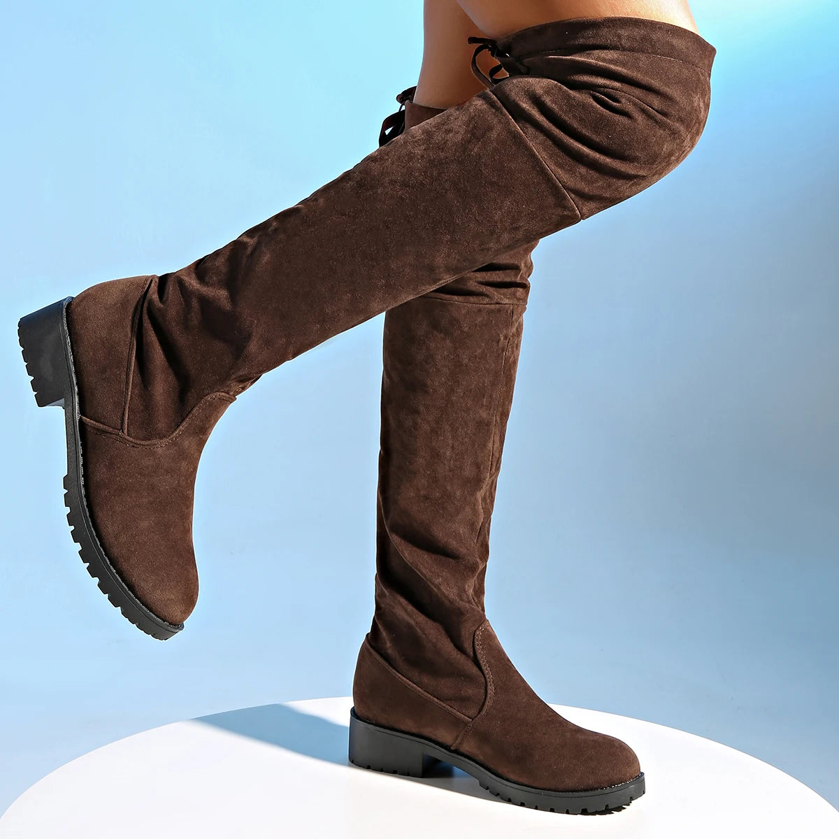Warm Suede Over-Knee Lace-Up Boots