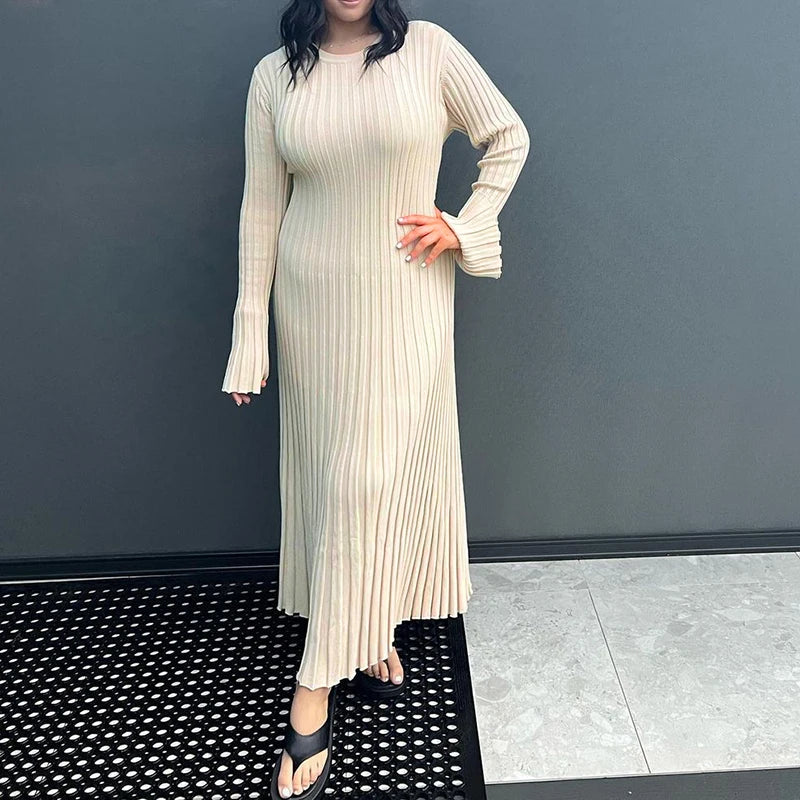 Ribbed Knit Tie-Waist Maxi Bodycon Dress