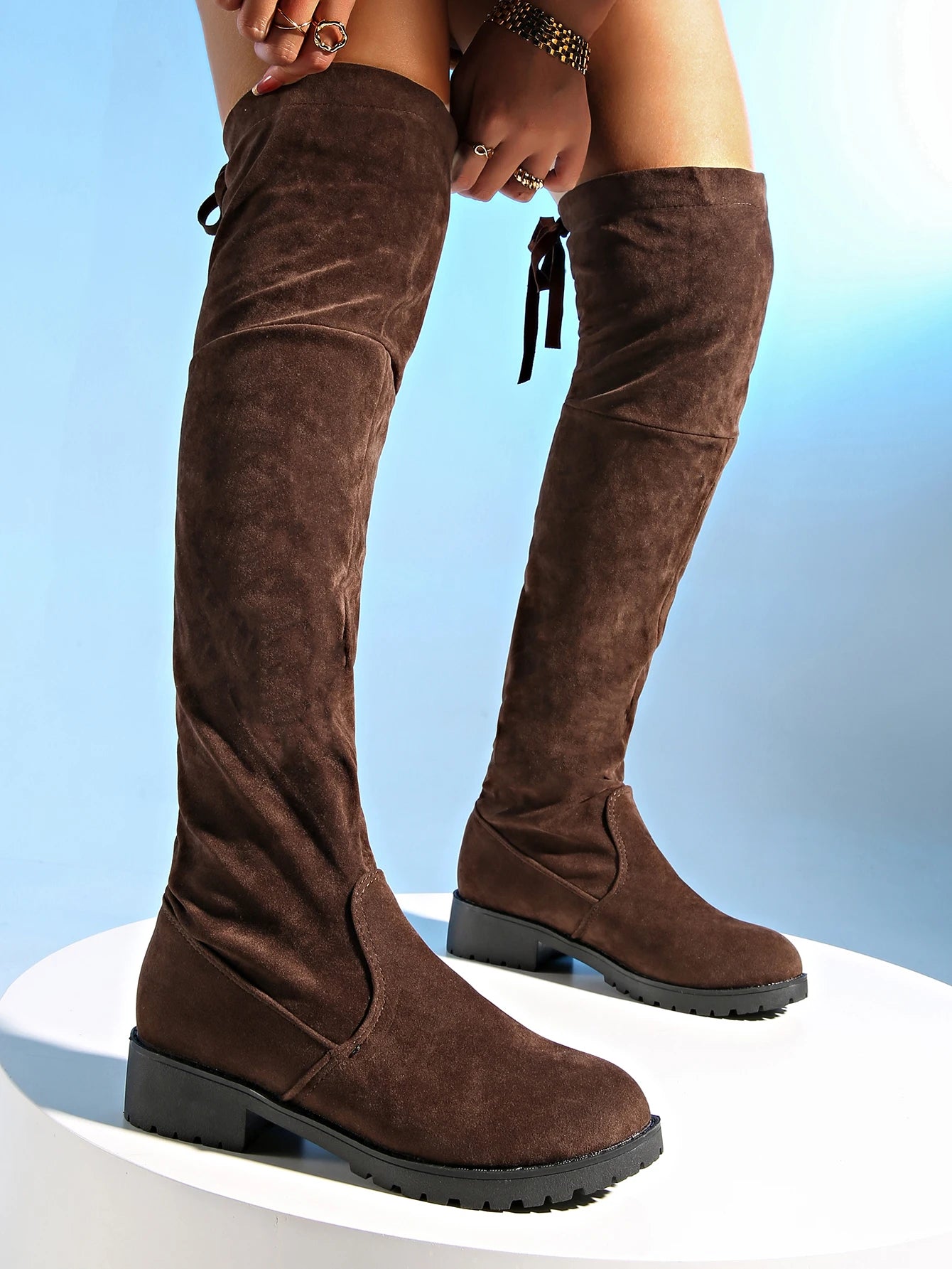 Warm Suede Over-Knee Lace-Up Boots