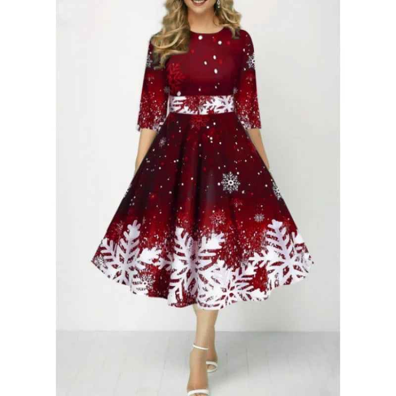 christmas Snowflake Print Dress