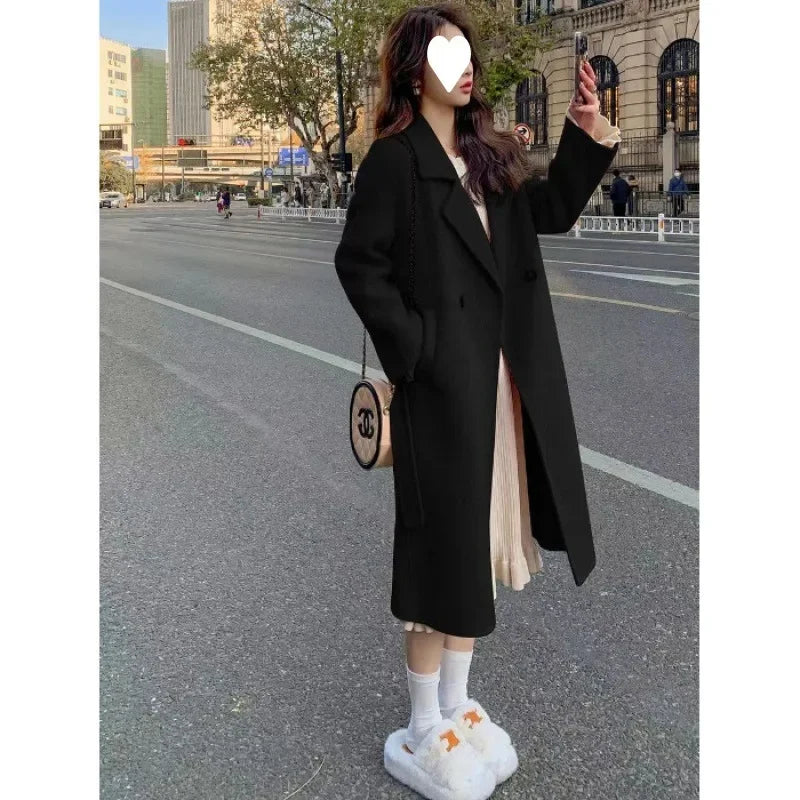 Elegant Pink Belted Wool Coat