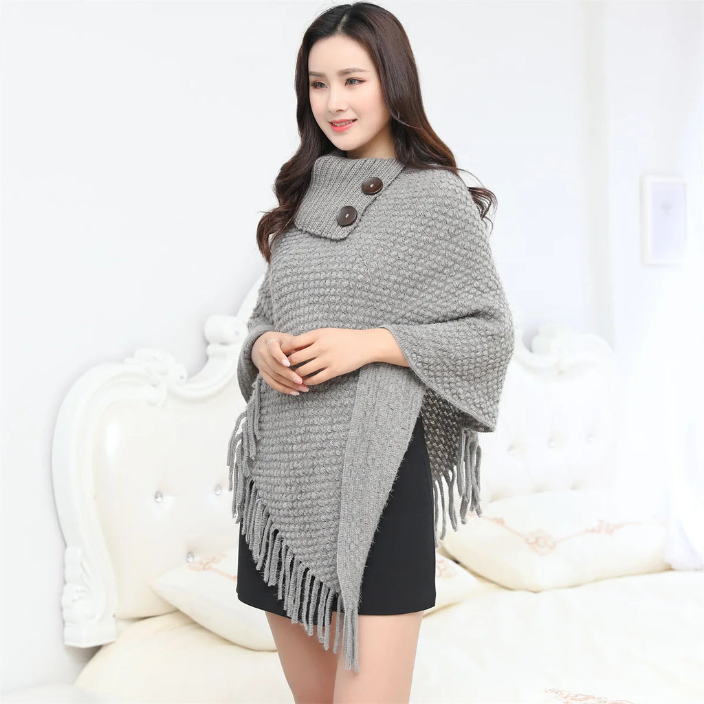 Boho Fringe Knit Cape