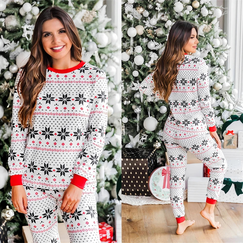 Mom & Daughter Retro Print Christmas Pajama Set