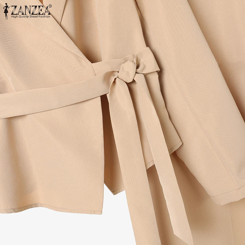 ZANZEA Women’s Belted Blazer & Wide-Leg Pant Set
