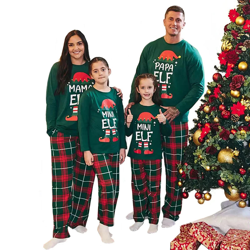 Festive Plaid & Letter Print Family Pajama Set