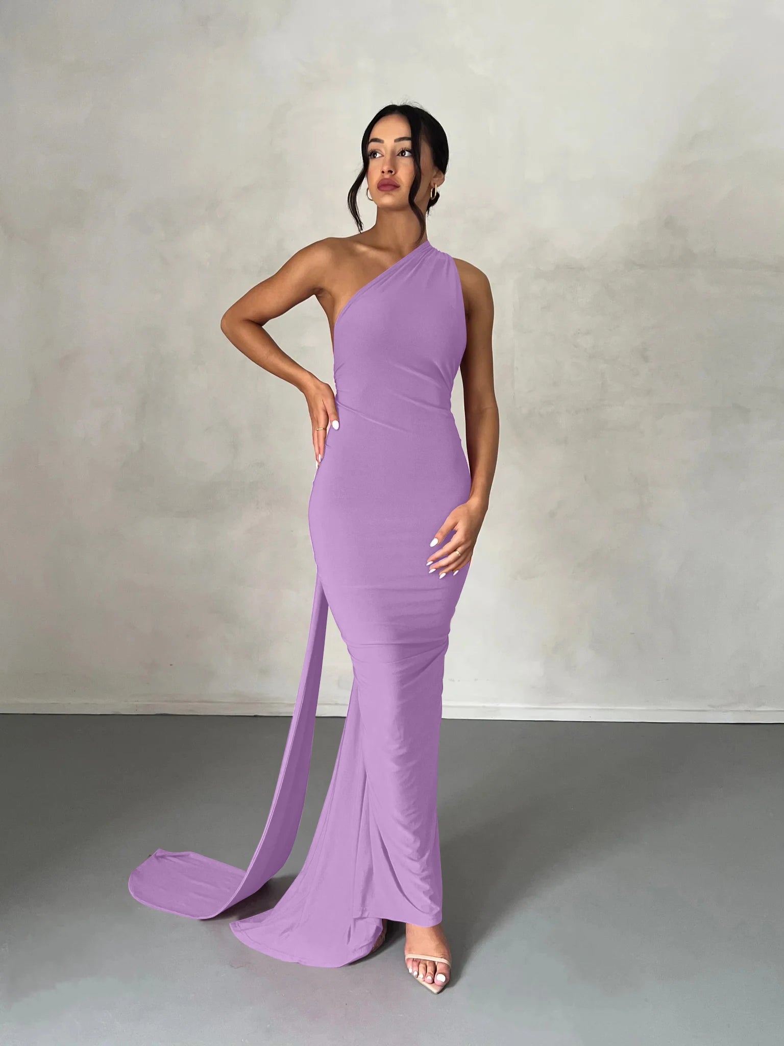 One-Shoulder Scarf Loop Maxi Dress