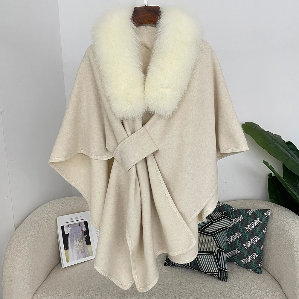 Luxury Faux Fur Cape Shawl with Belt