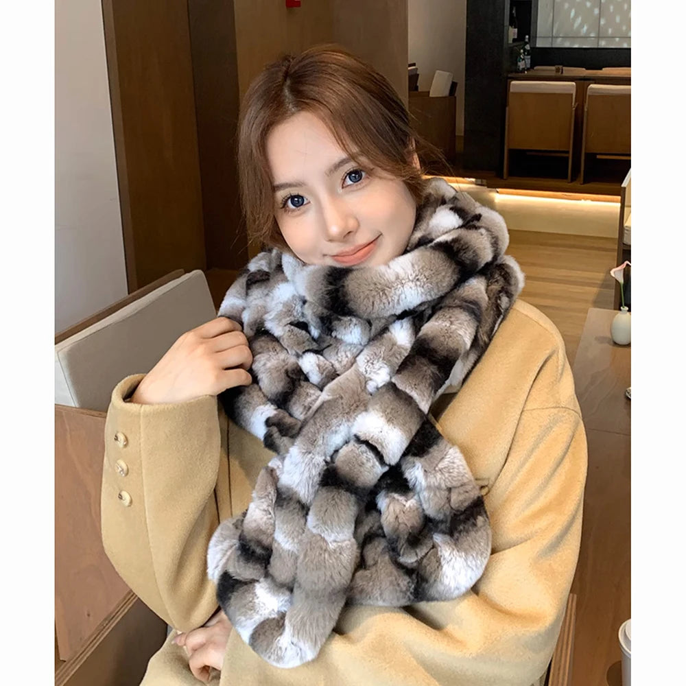 Rex Rabbit Long Knitted Fur Scarf