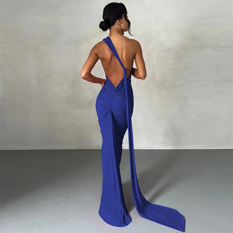 One-Shoulder Scarf Loop Maxi Dress