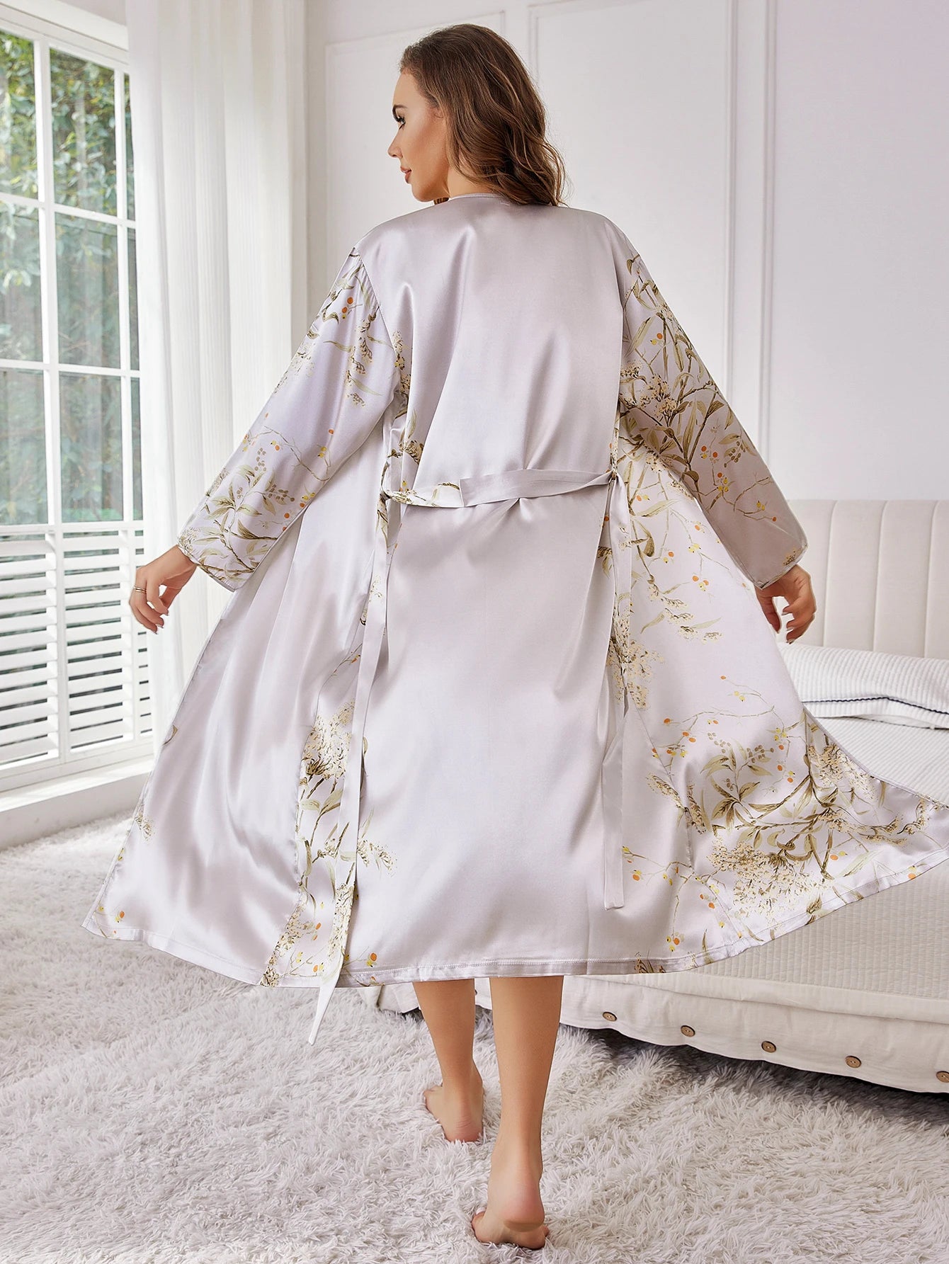Elegant Floral Silk Robe