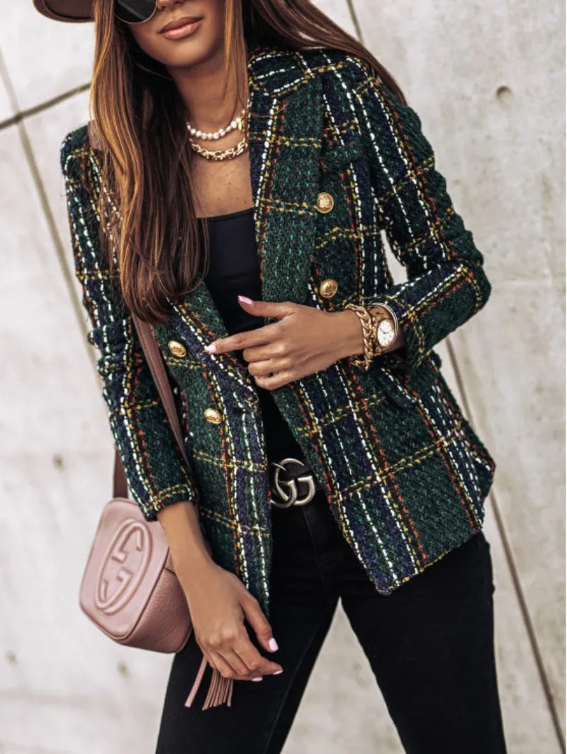 Vintage Plaid Double-Breasted Blazer