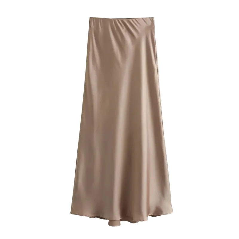 Satin High Waist Midi Skirt