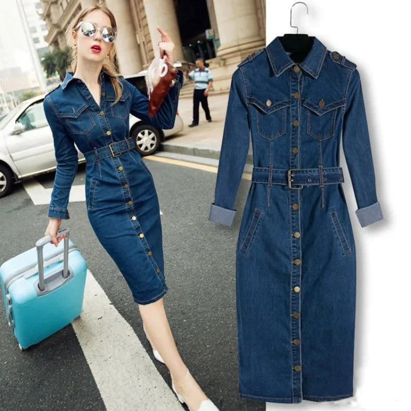 Denim Charm Slim Fit Midi Dress