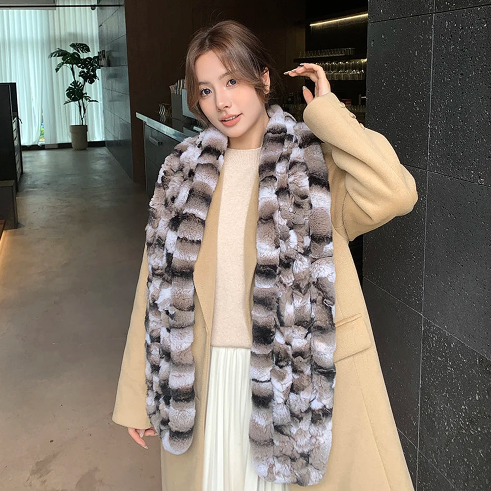 Rex Rabbit Long Knitted Fur Scarf
