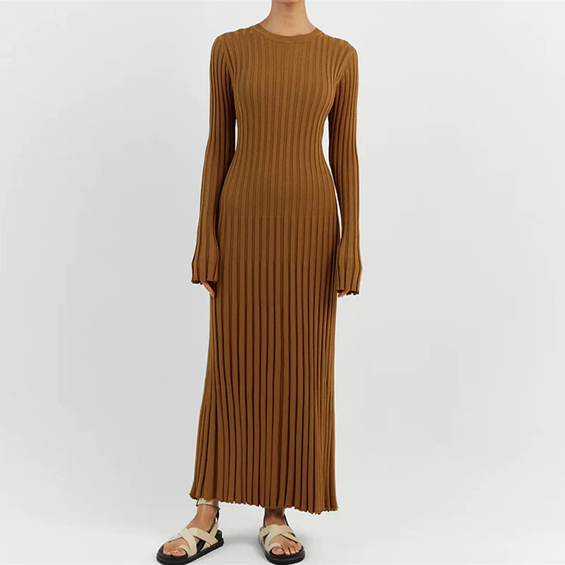 Ribbed Knit Tie-Waist Maxi Bodycon Dress