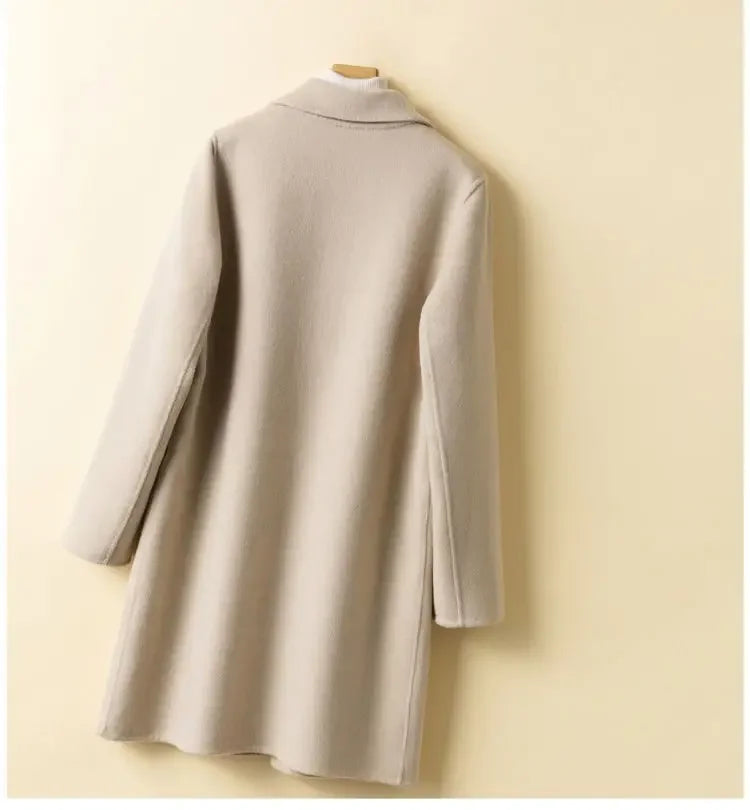 Korean Chic Double-Breasted Cashmere Wool Coat