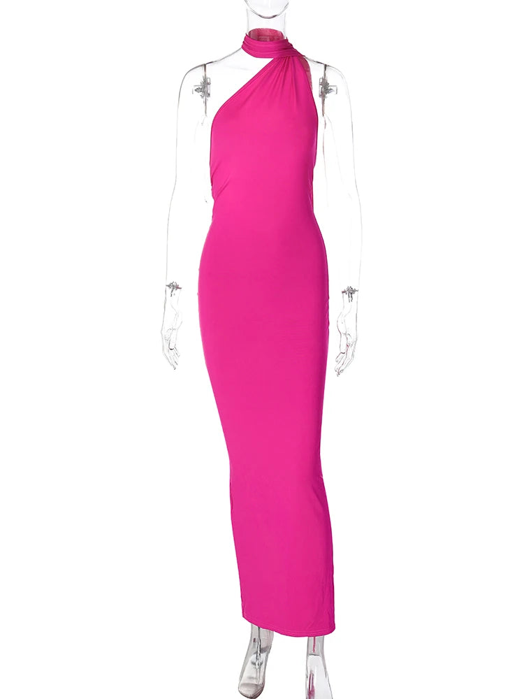 One-Shoulder Scarf Loop Maxi Dress