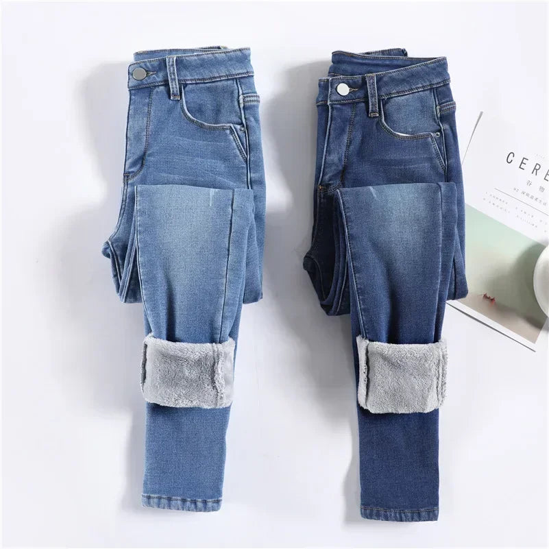 Women’s Thermal Skinny Jeans – Winter Warm Fleece Denim