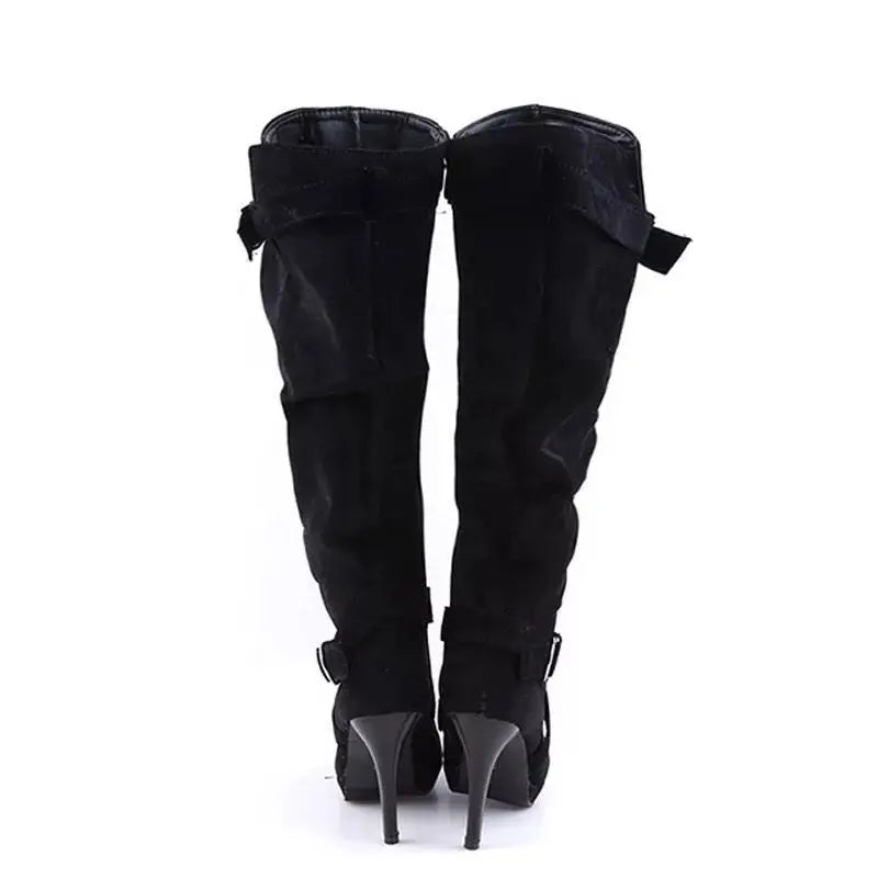 Velvet Edge Knee-High Platform Stiletto Boots