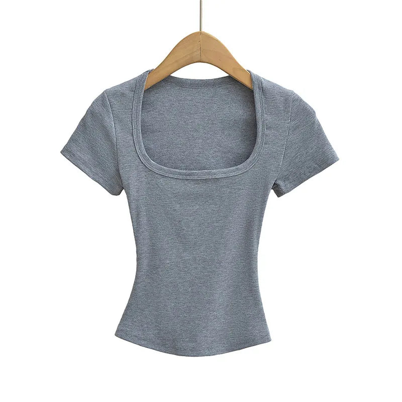 Elastic Square-Neck Crop Tee