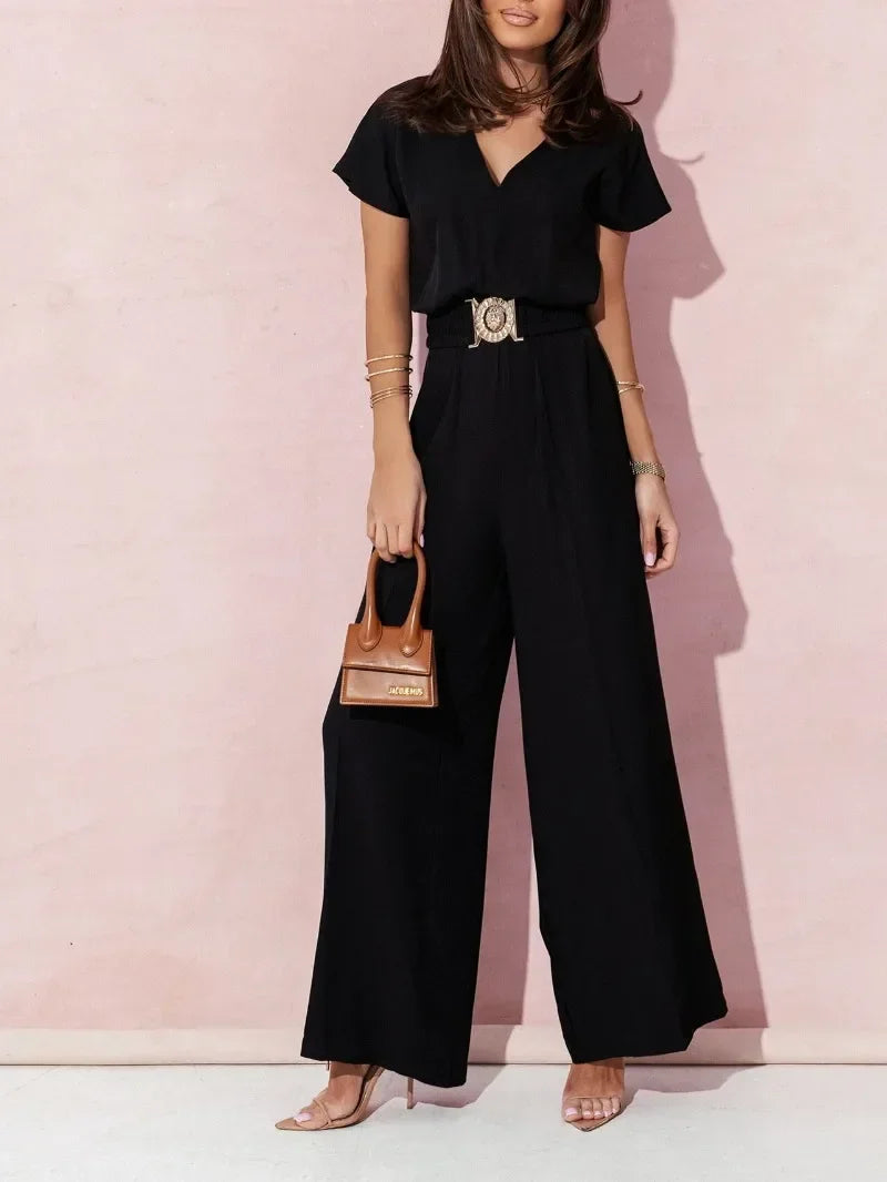 Everyday Ease V-Neck Belted Jumpsuit
