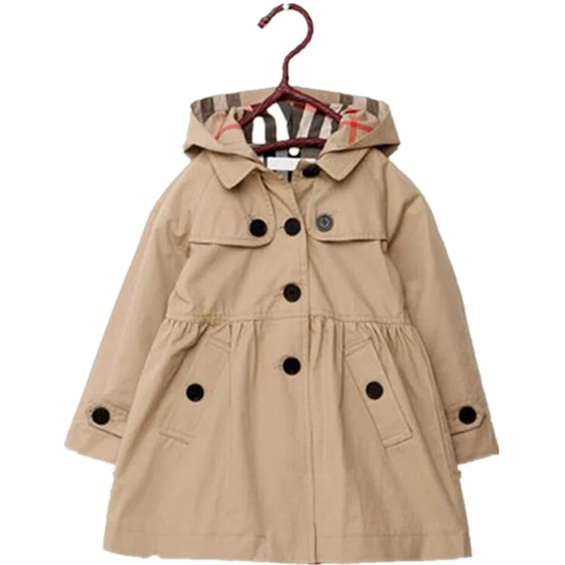 Autumn Chic Hooded Trench Coat for Girls