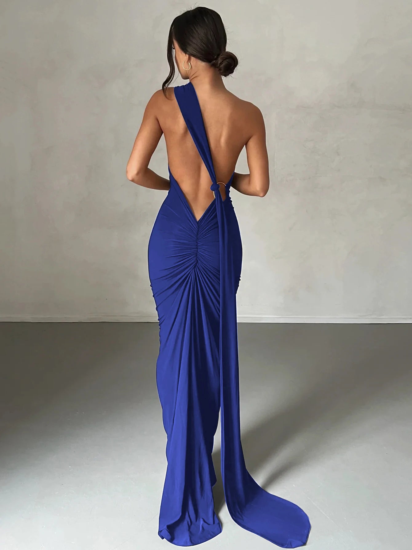 One-Shoulder Scarf Loop Maxi Dress