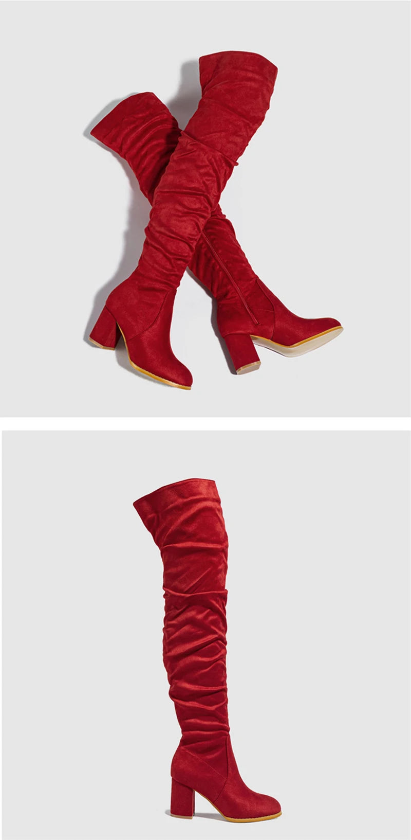 Zip-Up Flock Thigh-High Boots