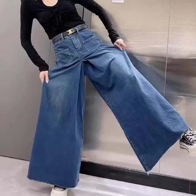 Retro High-Waist Wide-Leg Denim Pants