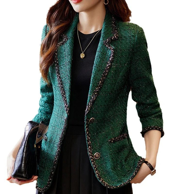 Elegant Patchwork Plaid Slim Blazer