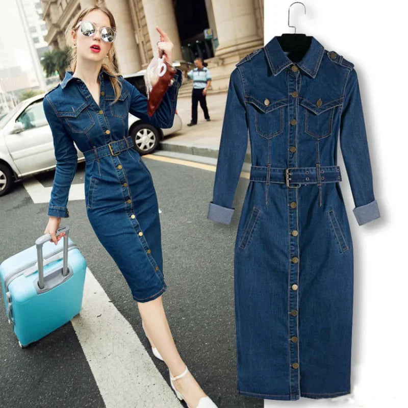 Denim Charm Slim Fit Midi Dress