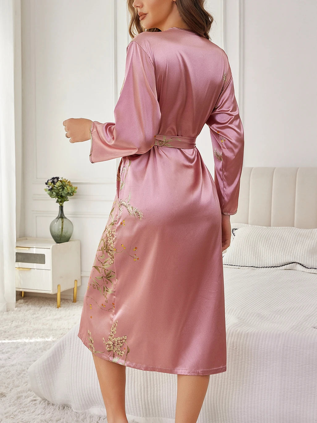 Elegant Floral Silk Robe
