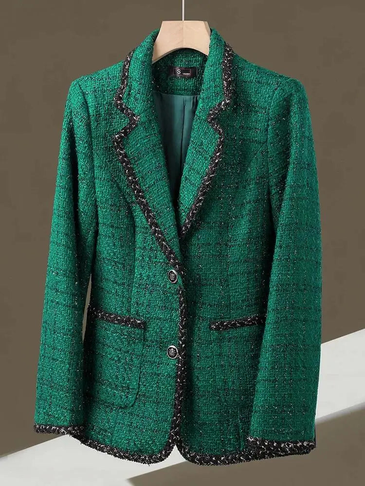 Elegant Patchwork Plaid Slim Blazer