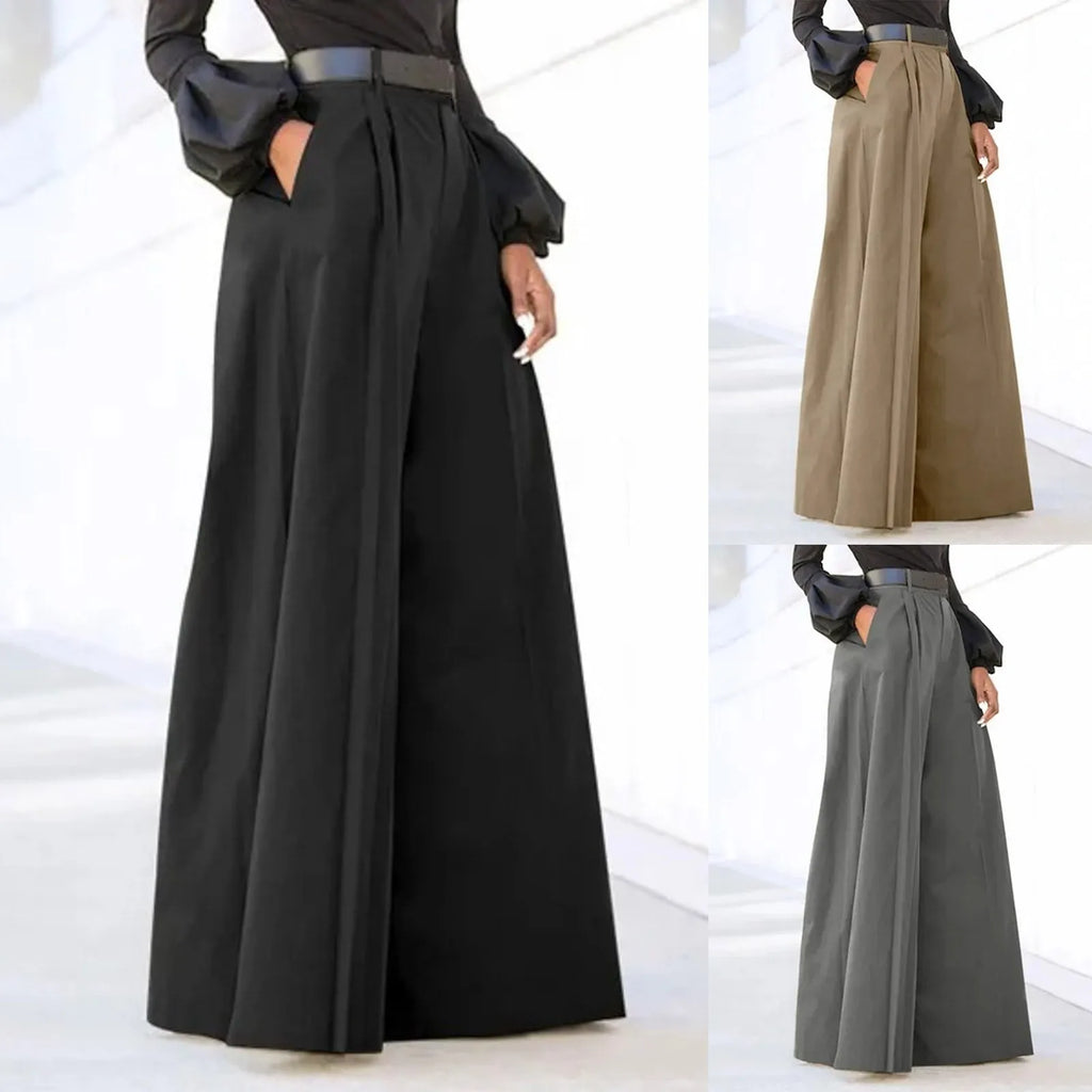 Cotton-Linen Flared Palazzo Trousers