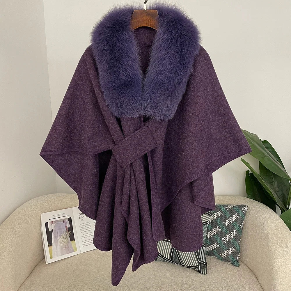Luxury Faux Fur Cape Shawl with Belt
