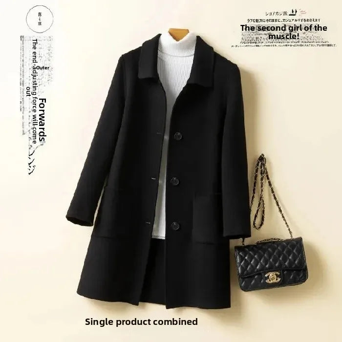 Korean Chic Double-Breasted Cashmere Wool Coat