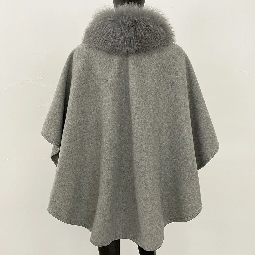 Luxury Faux Fur Cape Shawl with Belt