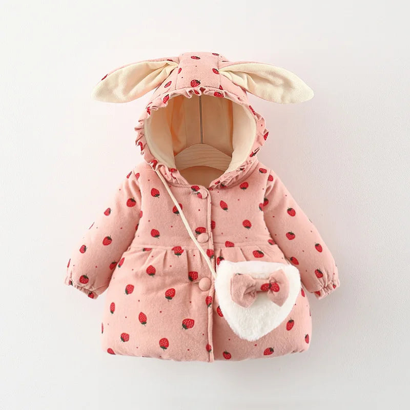 Bunny Hood Floral Winter Jacket for Toddlers